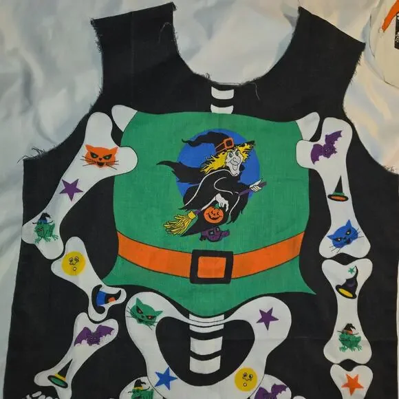 Vintage Skeleton Witch Pullover Halloween Costume Apron Mask Sheet 31" L 18" W - Picture 8 of 16